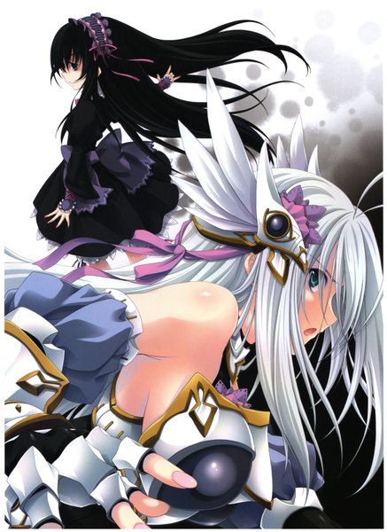 Anime picture 5178x7102 with highschool dxd rossweisse ophis miyama zero long hair tall image blush fringe highres breasts large breasts bare shoulders multiple girls green eyes absurdres silver hair parted lips black eyes lolita fashion goth-loli