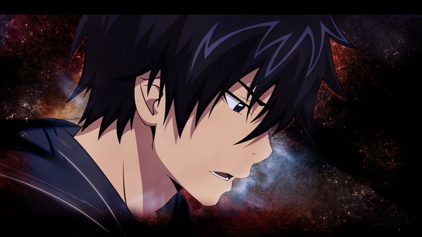 Anime picture 1920x1080 with ao no exorcist a-1 pictures okumura rin single highres short hair open mouth blue eyes black hair wide image profile dark background