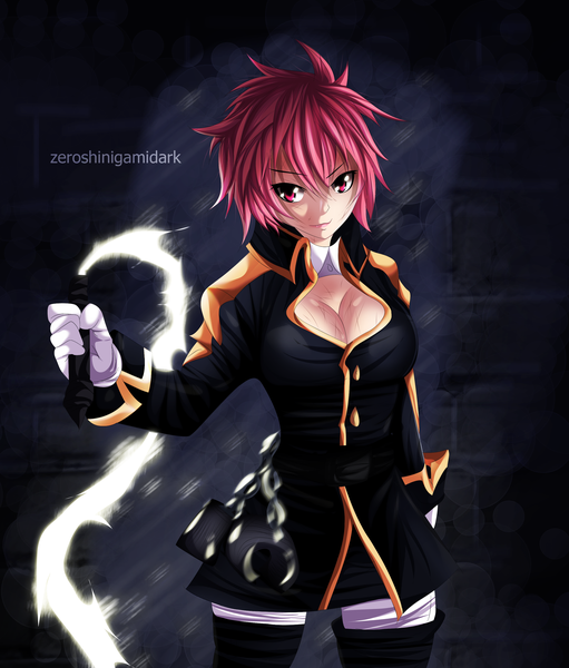 Anime picture 2500x2935 with fairy tail virgo (fairy tail) zeroshini single tall image highres short hair breasts smile large breasts pink hair pink eyes coloring girl gloves belt white gloves shackles whip