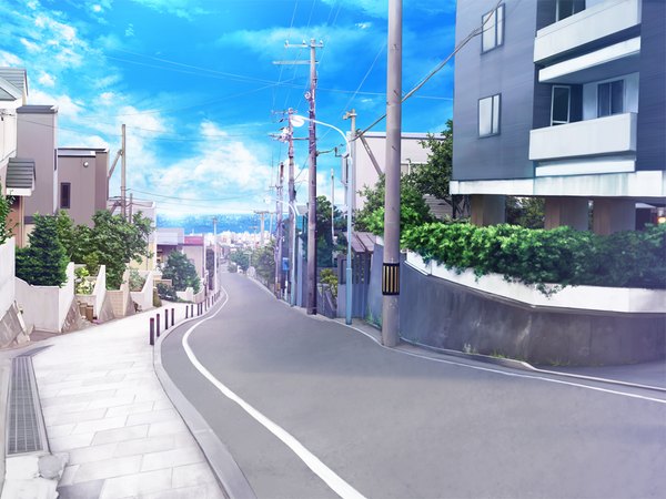 Anime picture 1024x768 with lovely x cation 2 hibiki works game cg cloud (clouds) no people landscape plant (plants) sea wire (wires) house road
