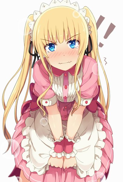 Anime picture 676x1000 with saenai heroine no sodatekata a-1 pictures sawamura spencer eriri ogipote single long hair tall image looking at viewer blush blue eyes blonde hair white background twintails maid girl dress uniform headdress maid headdress