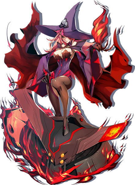 Anime picture 955x1298 with blazblue arc system works konoe a mercury katou yuuki single long hair tall image looking at viewer breasts light erotic large breasts standing yellow eyes pink hair cleavage full body bent knee (knees) wide sleeves official art shadow