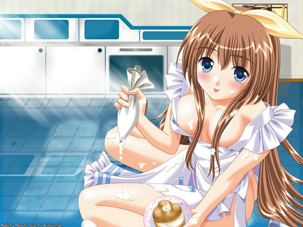 Anime picture 1024x768 with light erotic naked apron apron cream tagme