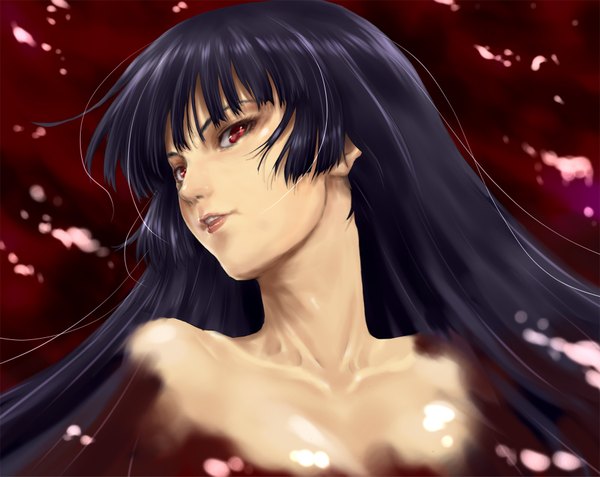 Anime picture 1800x1433 with tasogare otome x amnesia silver link kanoe yuuko pandaraion (kanikani2950) single long hair highres open mouth red eyes bare shoulders purple hair face girl