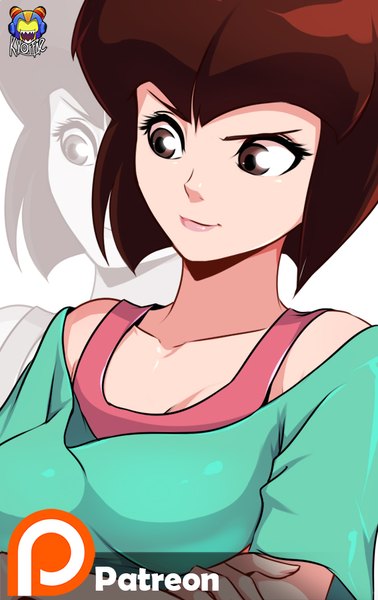 Anime picture 567x900 with ranma 1/2 tendou nabiki kyoffie12 single tall image fringe short hair simple background brown hair white background brown eyes looking away upper body crossed arms eyebrows girl