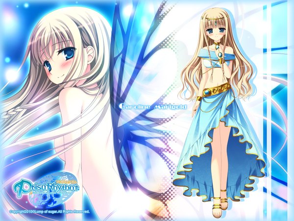 Anime picture 1600x1200 with prismrhythm (game) caroline marigold long hair blush blue eyes light erotic blonde hair game cg insect wings butterfly wings girl dress wings jewelry circlet
