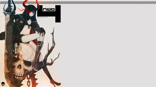 Anime picture 1920x1080 with black rock shooter black gold saw long hair highres black hair red eyes wide image sword