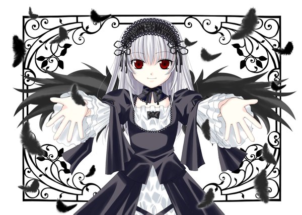 Anime picture 1812x1295 with rozen maiden suigintou highres gothic wings feather (feathers)