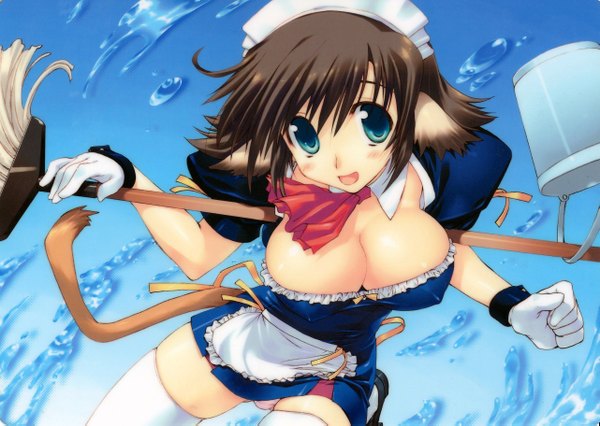 Anime picture 2561x1821 with amazuyu tatsuki highres blue eyes light erotic cleavage maid underwear panties