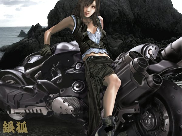Anime picture 1024x768 with final fantasy vii advent children final fantasy final fantasy vii square enix tifa lockhart single black hair red eyes wallpaper motorcycle fenrir (vehicle)