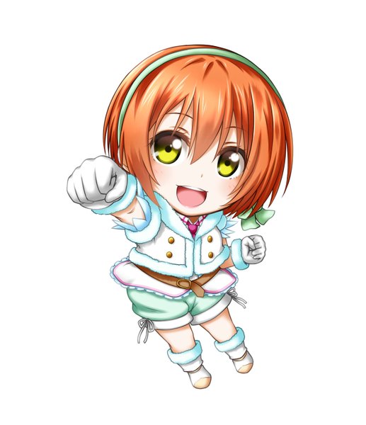Anime picture 1240x1438 with love live! school idol project sunrise (studio) love live! hoshizora rin kuena single tall image looking at viewer short hair simple background white background yellow eyes orange hair chibi girl gloves shorts white gloves