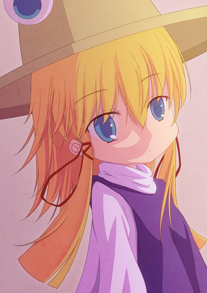 Anime picture 2480x3508 with touhou moriya suwako kujira-kousen single tall image looking at viewer highres short hair blue eyes blonde hair loli girl ribbon (ribbons) hair ribbon hat