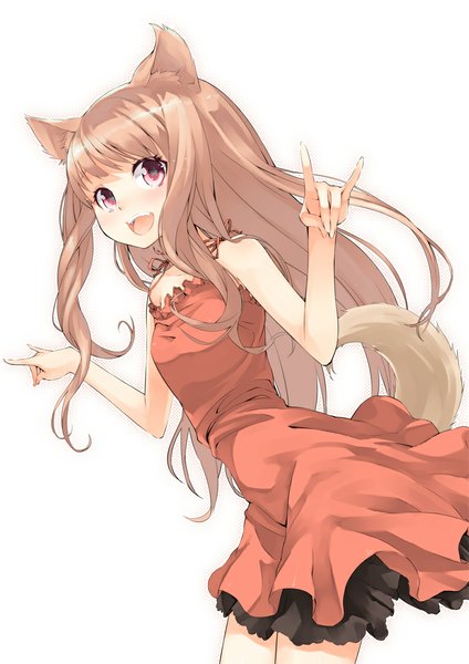 Anime picture 778x1100 with original risou (maeda risou) single long hair tall image blush fringe open mouth simple background white background bare shoulders animal ears tail animal tail pink eyes fox ears fox tail fox girl fox shadow puppet girl