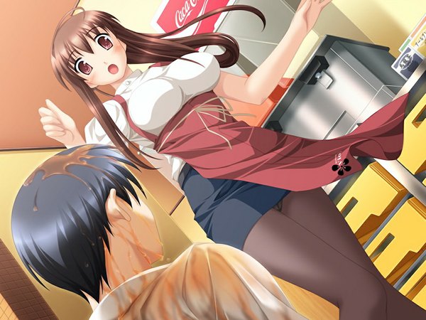 Anime picture 1024x768 with alto miharu - alto another story tachibana saori long hair open mouth light erotic red eyes brown hair game cg girl