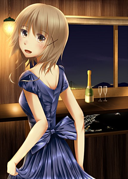 Anime picture 1000x1397 with original karube karu single tall image short hair open mouth blonde hair brown eyes looking back girl dress