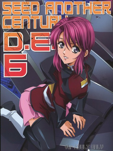 Anime picture 1083x1444 with mobile suit gundam gundam seed destiny sunrise (studio) lunamaria hawke kawarajima kou single tall image looking at viewer short hair purple eyes pink hair ahoge scan girl thighhighs uniform black thighhighs boots military uniform