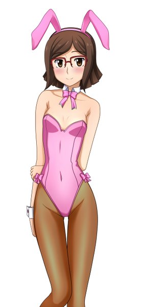 Anime picture 644x1350 with mobile suit gundam gundam build fighters sunrise (studio) kousaka china kenken single tall image blush short hair light erotic simple background smile brown hair white background bare shoulders brown eyes animal ears bunny ears bunny girl girl