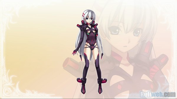 Anime picture 1280x720 with ar tonelico cross edge ar tonelico ii gust (company) jacqli shurelia (ar tonelico) hirano katsuyuki single long hair looking at viewer fringe breasts blue eyes hair between eyes wide image standing payot full body white hair braid (braids)