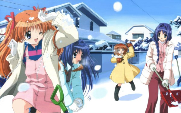 Anime picture 1600x1002 with kanon key (studio) tsukimiya ayu minase nayuki minase akiko sawatari makoto wide image girl