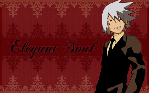 Anime picture 1920x1200 with soul eater studio bones soul eater evans highres red eyes wide image white hair hands in pockets spiked hair necktie suit