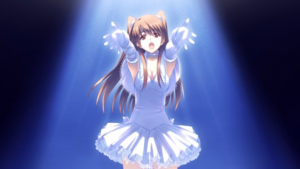 Anime picture 1280x720 with white album 2 ogiso setsuna long hair open mouth brown hair wide image brown eyes game cg girl dress gloves elbow gloves