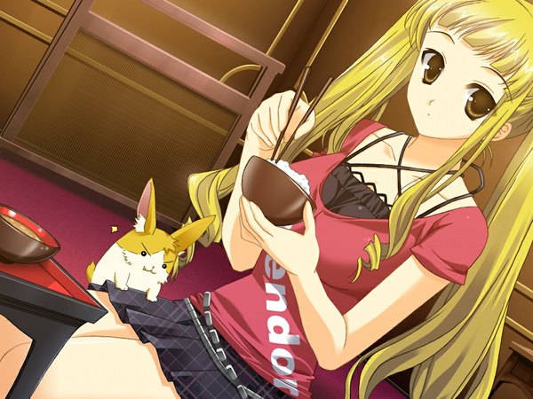 Anime picture 1024x768 with school love! 3 hazuki maria long hair blonde hair twintails yellow eyes game cg girl