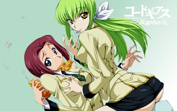 Anime picture 1920x1200 with code geass sunrise (studio) c.c. kallen stadtfeld highres wide image pizza