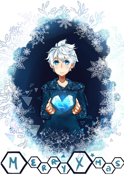 Anime picture 1240x1748 with rise of the guardians dreamworks jack frost (rise of the guardians) single tall image short hair blue eyes silver hair white hair inscription framed boy heart star (symbol) snowflake (snowflakes) crystal