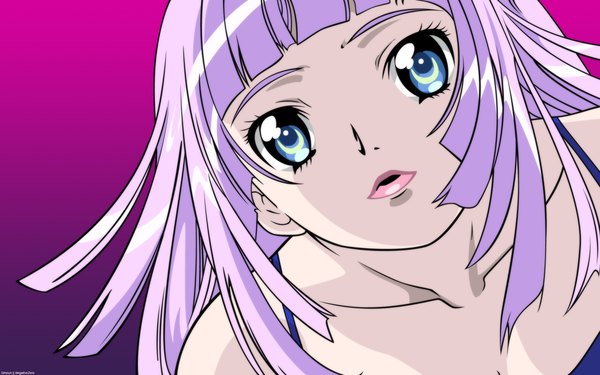 Anime picture 1920x1200 with simoun amuria single long hair looking at viewer highres blue eyes wide image purple hair parted lips gradient background girl