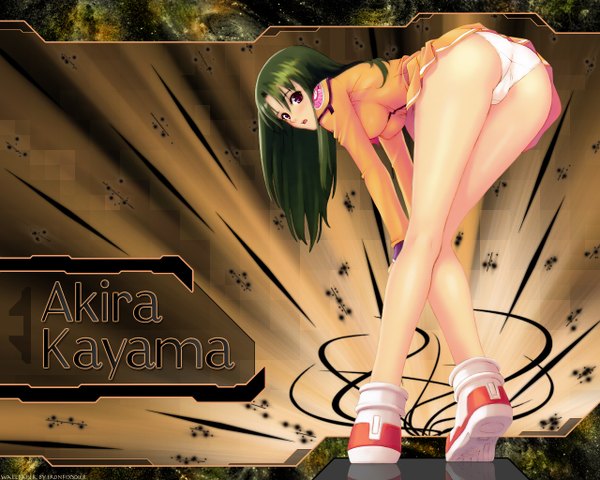 Anime picture 1280x1024 with uchuu no stellvia kayama akira tony taka long hair light erotic pleated skirt green hair bent over girl skirt underwear panties socks shoes white socks sneakers