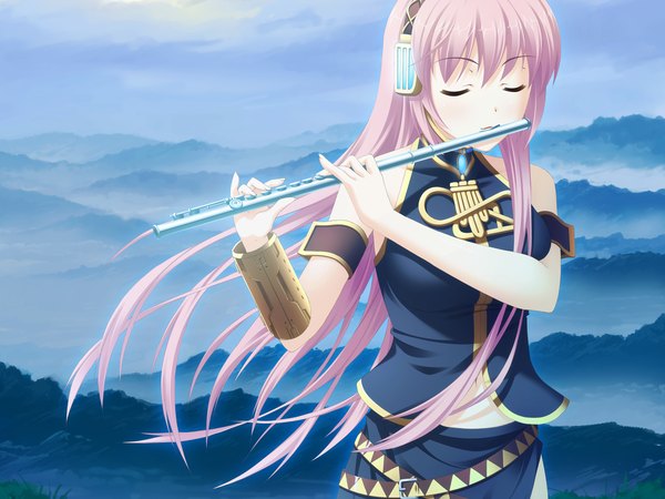 Anime picture 1600x1200 with vocaloid megurine luka hinata nao playing instrument girl musical instrument flute tagme