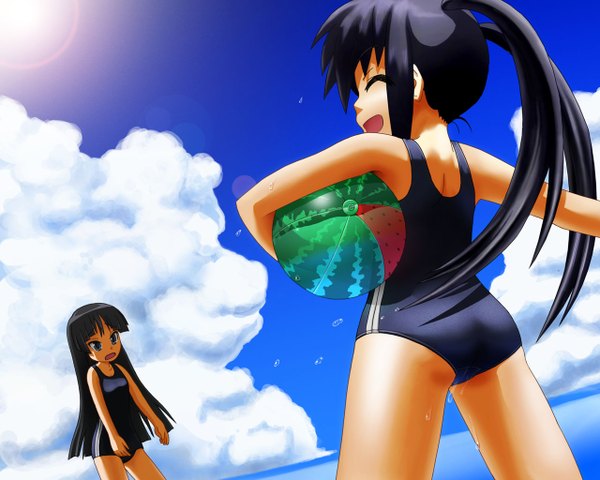Anime picture 1280x1024 with k-on! kyoto animation akiyama mio nakano azusa swimsuit ball beachball