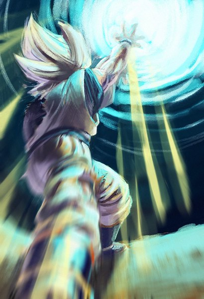 Anime picture 1024x1500 with dragon ball son goku kudan (pixiv) single tall image blonde hair from behind magic warrior boy