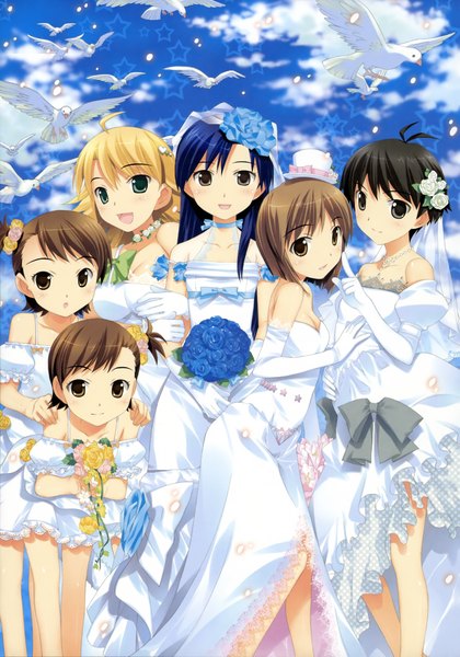 Anime picture 2952x4215 with idolmaster hoshii miki kisaragi chihaya kikuchi makoto hagiwara yukiho futami mami futami ami fujima takuya long hair tall image highres short hair black hair blonde hair brown hair multiple girls brown eyes green eyes blue hair 6+ girls