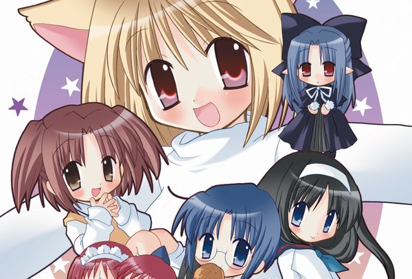 Anime picture 2073x1407 with shingetsutan tsukihime type-moon arcueid brunestud ciel (tsukihime) len (tsukihime) yumizuka satsuki highres chibi