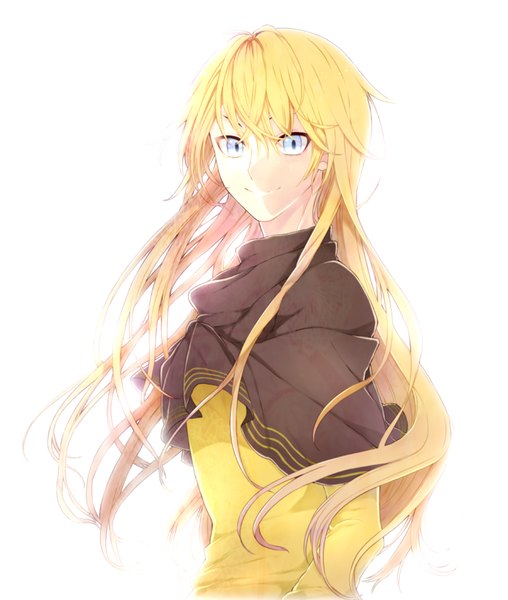 Anime picture 700x827 with to aru majutsu no index j.c. staff thor (index) gung single long hair tall image looking at viewer fringe blue eyes simple background blonde hair smile white background wind boy
