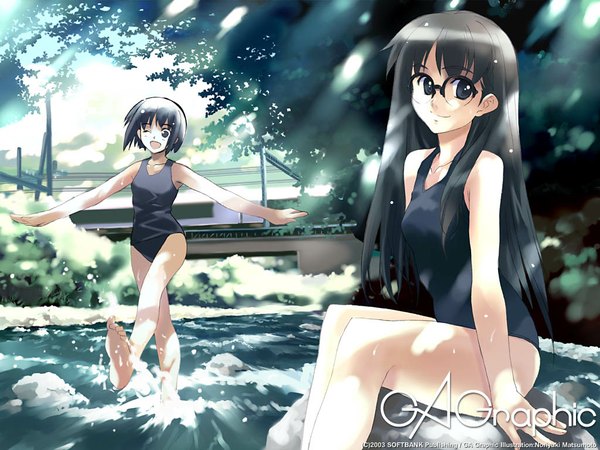 Anime picture 1024x768 with gagraphic matsumoto noriyuki girl swimsuit water glasses one-piece swimsuit school swimsuit