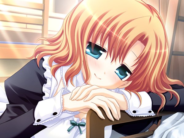 Anime picture 1024x768 with shiomizaki gakuen engekibu koi pure short hair blue eyes game cg orange hair maid girl