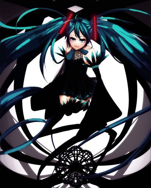Anime picture 1200x1500 with vocaloid hatsune miku memai single long hair tall image twintails bare shoulders green eyes aqua hair girl detached sleeves