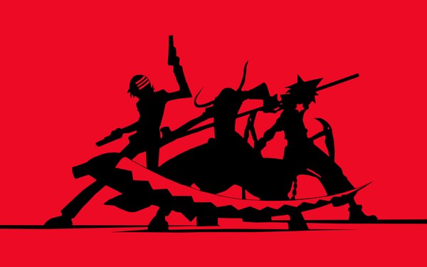 Anime picture 1920x1200 with soul eater studio bones maka albarn death the kid black star highres wide image red background vector silhouette
