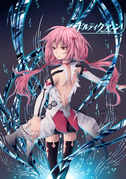 Anime picture 2893x4092 with guilty crown production i.g yuzuriha inori single long hair tall image fringe highres twintails bare shoulders pink hair girl thighhighs hair ornament shorts hairclip bodysuit