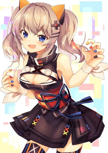 Anime picture 1448x2048 with virtual youtuber the moon studio kaguya luna nenobi (nenorium) single tall image blush short hair breasts open mouth blue eyes twintails bare shoulders payot cleavage silver hair nail polish zettai ryouiki sleeveless short twintails