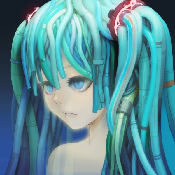 Anime picture 1200x1200 with vocaloid hatsune miku loped (pixiv) single blue eyes twintails aqua hair girl wire (wires)