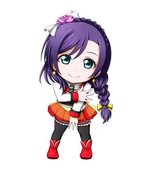 Anime picture 787x897 with love live! school idol project sunrise (studio) love live! toujou nozomi kuena single long hair tall image looking at viewer blue eyes simple background white background purple hair braid (braids) chibi girl thighhighs dress black thighhighs