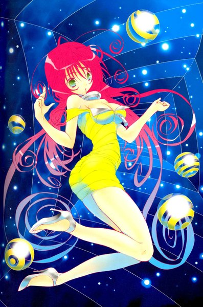 Anime picture 1336x2016 with peach-pit single long hair tall image bare shoulders green eyes pink hair legs girl dress short dress ball