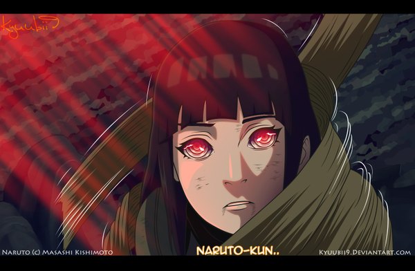 Anime picture 1531x1002 with naruto studio pierrot naruto (series) hyuuga hinata kyuubii9 single long hair looking at viewer black hair grey eyes coloring light rinnegan girl vest