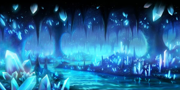 Anime picture 1500x750 with original monorisu wide image no people landscape river crystal cave