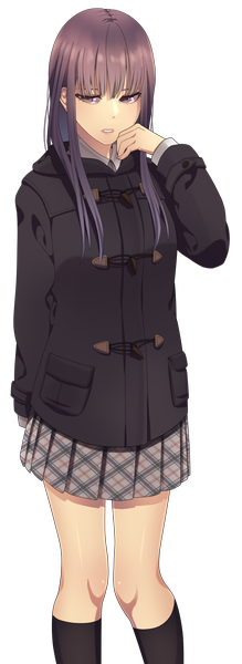 Anime picture 1168x3190 with original hasumi shizuko single long hair tall image blush fringe open mouth standing brown eyes looking away pleated skirt teeth transparent background dark hair girl skirt miniskirt socks jacket