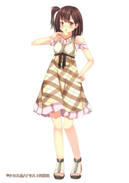 Anime picture 905x1280 with original hack waltz single tall image blush short hair open mouth black hair simple background red eyes white background one side up girl dress sundress