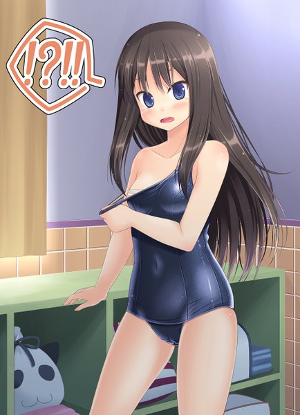 Anime picture 1000x1380 with hanamaru youchien gainax tsuchida satsuki amamiya minato long hair tall image blush open mouth blue eyes light erotic black hair girl swimsuit one-piece swimsuit school swimsuit